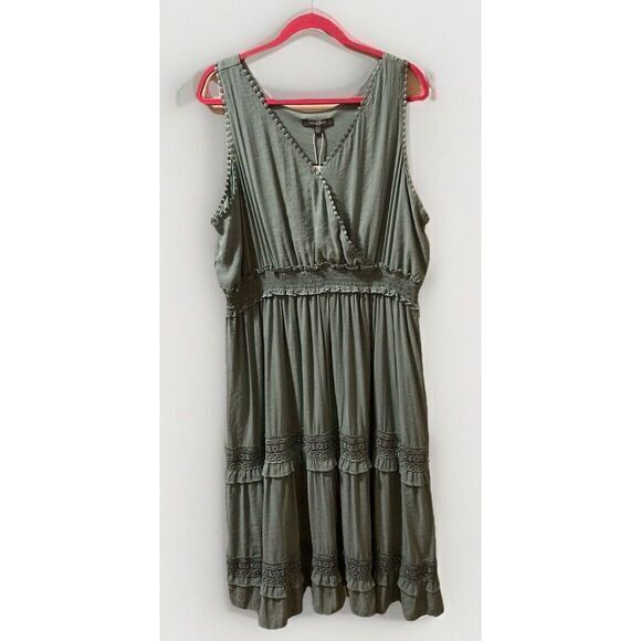 Boho Tiered Dress XXL Green Sleeveless Lightweight Tiered Lace Peasant NWT‎ - Picture 1 of 8